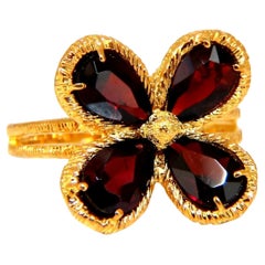 Bague trèfle en or jaune 18 carats avec grenats naturels de 4 carats