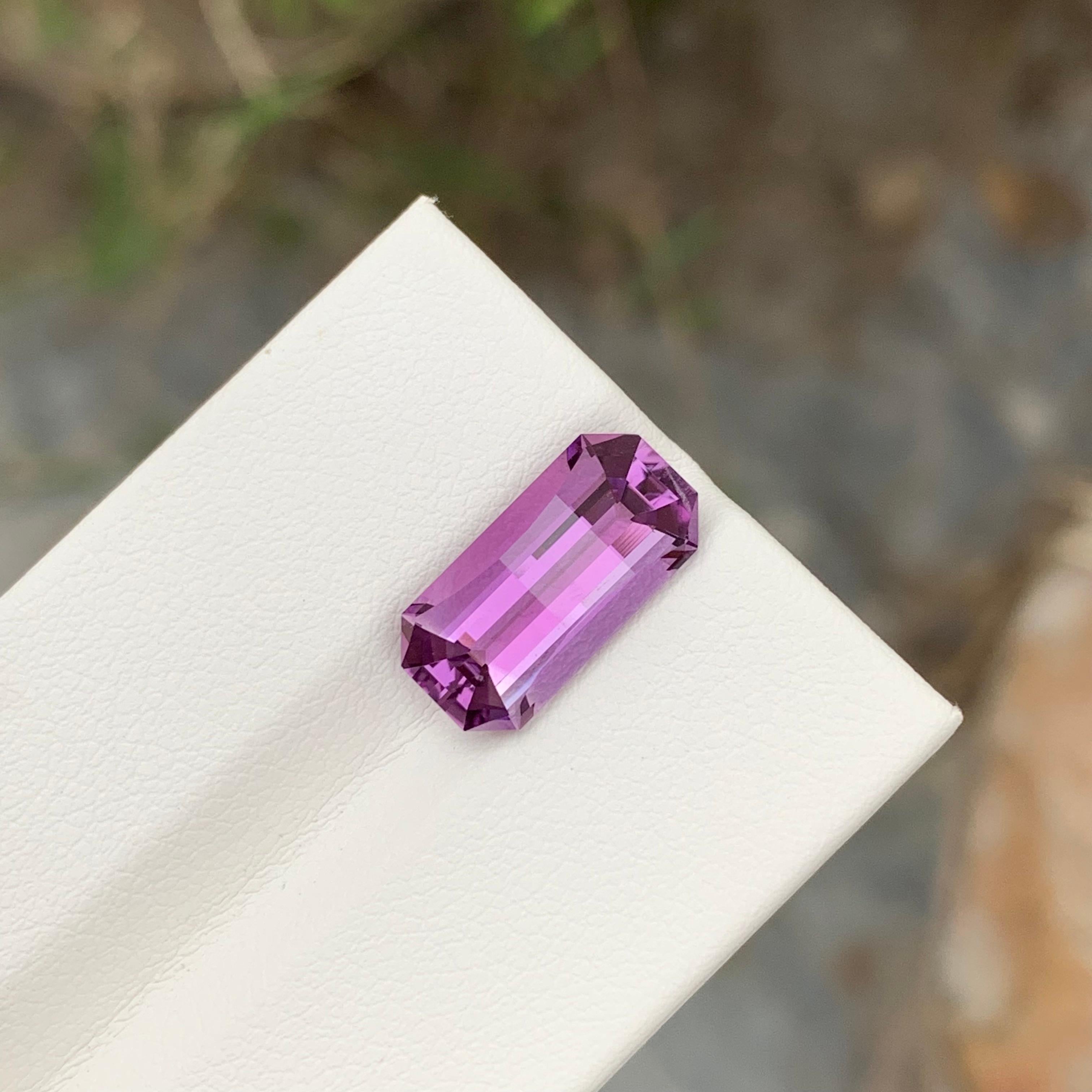Loose Amethyst
Weight: 4.00 Carats
Dimension: 14.7 x 7.2 x 5.5 Mm
Colour: Purple
Origin: Brazil
Treatment: Non
Certificate: On Demand
Shape: Emerald 

Amethyst, a stunning variety of quartz known for its mesmerizing purple hue, has captivated humans