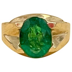4 Carat Natural Oval Emerald Ring 14 Karat Yellow Gold