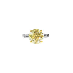 4 Carat Natural Round Cut Fancy Yellow Diamond Three-Stone Engagement Ring GIA