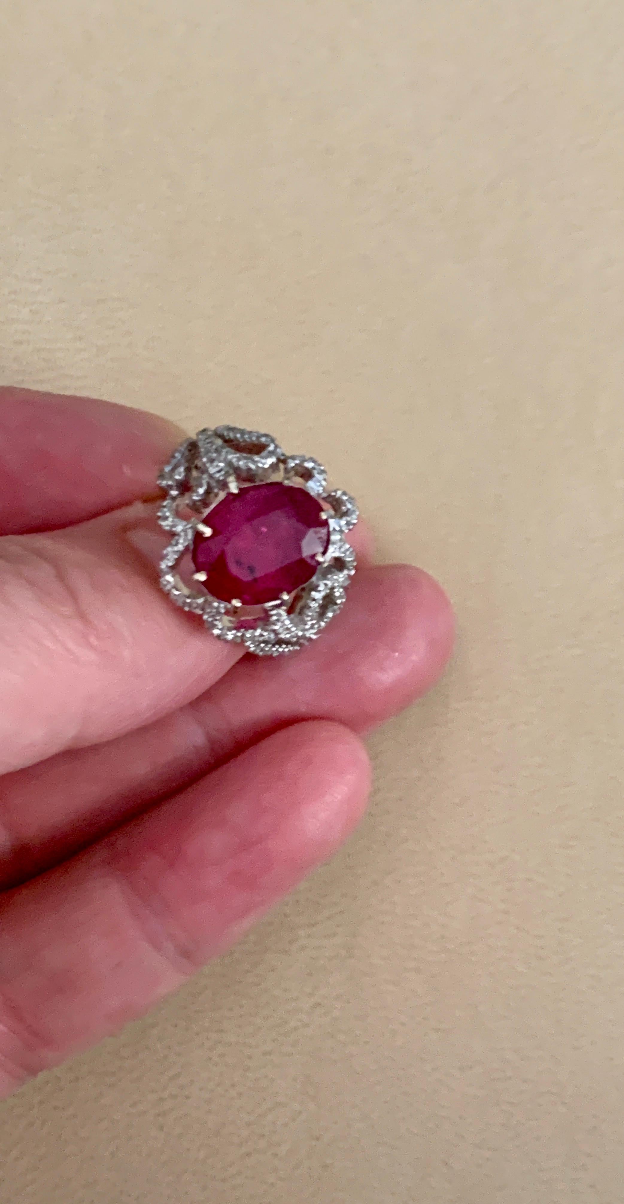 4 Carat Natural Ruby and Diamond 18 Karat White Gold Cocktail Ring For Sale 5