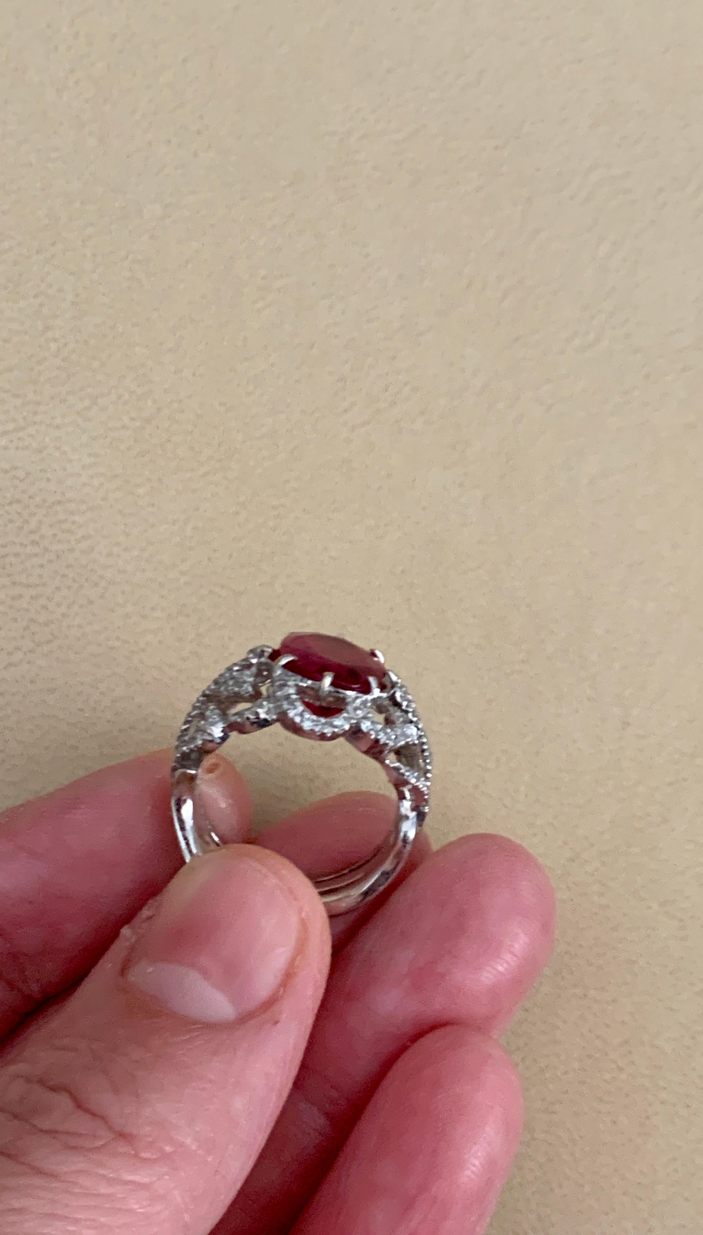4 Carat Natural Ruby and Diamond 18 Karat White Gold Cocktail Ring For Sale 6