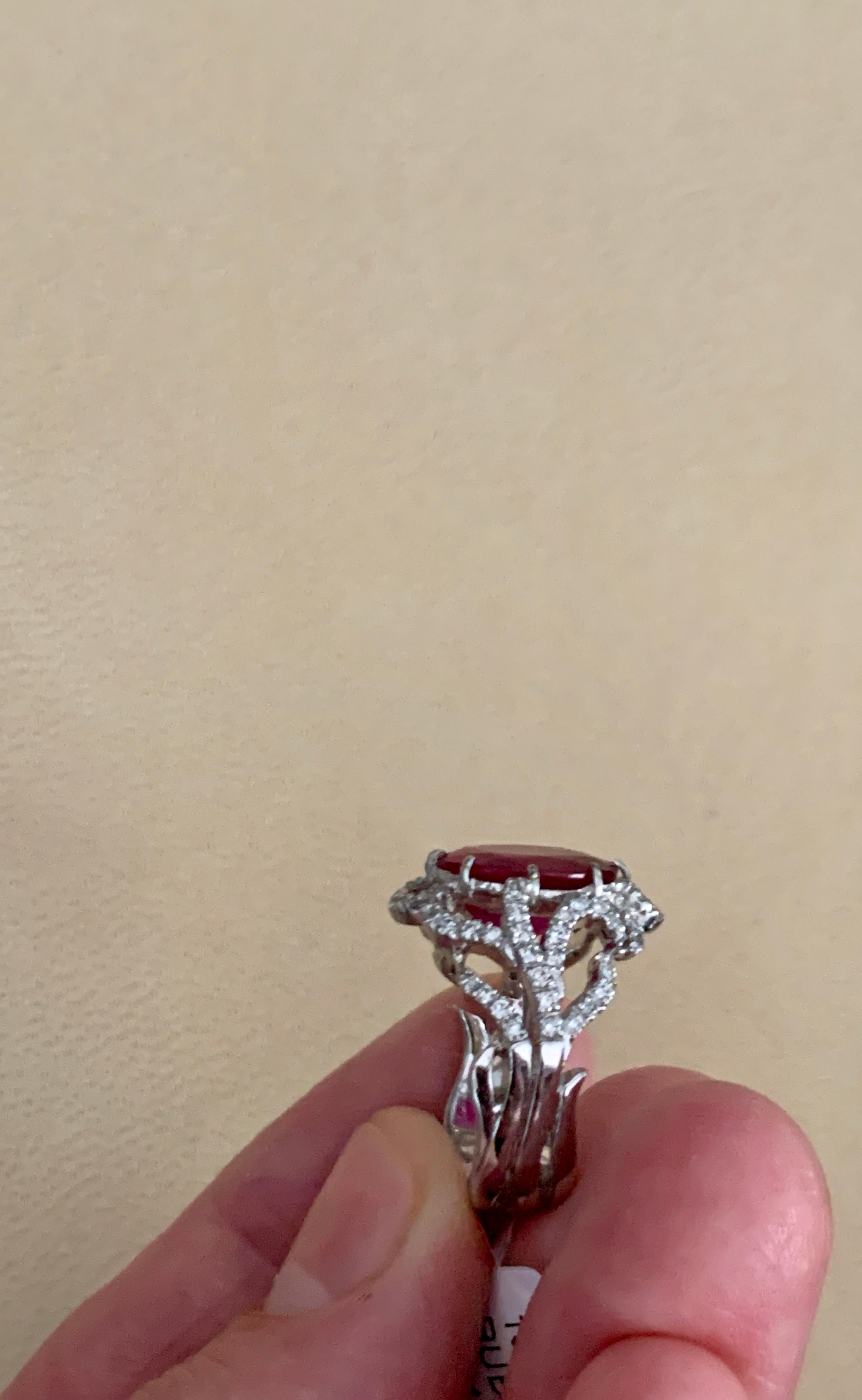 4 Carat Natural Ruby and Diamond 18 Karat White Gold Cocktail Ring For Sale 7