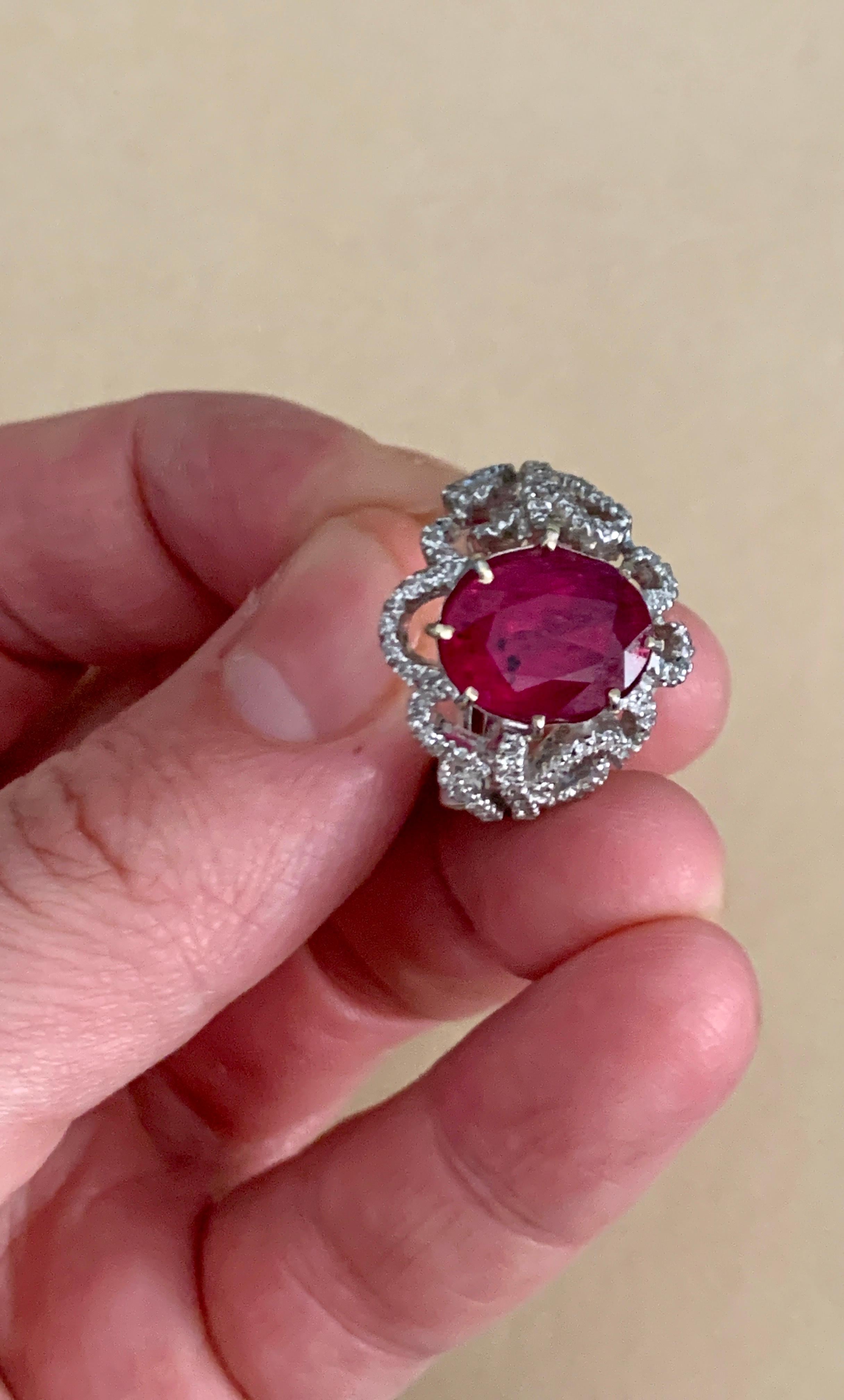 4 Carat Natural Ruby and Diamond 18 Karat White Gold Cocktail Ring For Sale 8