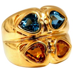 4 Carat Natural Topaz and Citrine Heart Cut Wide Twin Band 18 Karat