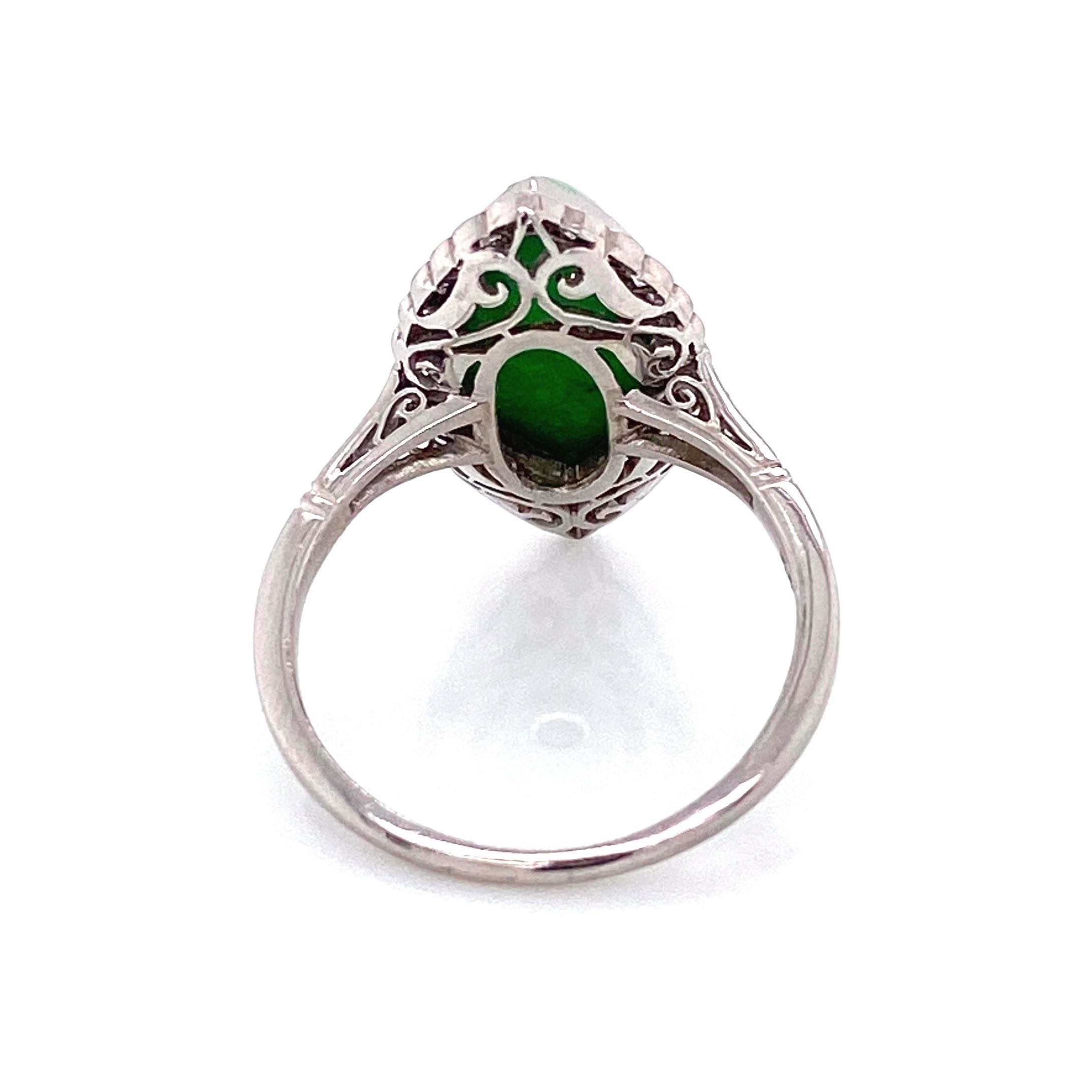 Mixed Cut 4 Carat Navette Green Turquoise and Diamond Platinum Ring Estate Fine Jewelry