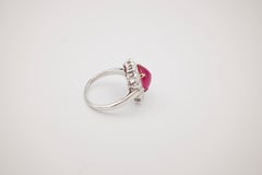 4 Carat No Heat Burmese Ruby Cabochon and Diamond Ring
