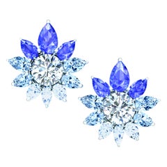 4 Carat of Sapphire Aquamarine and Diamond Hombre Earrings Set in White Gold