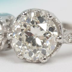 4 Carat Old European Cut Diamond Three-Stone Platinum Ring