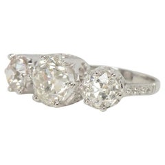 4 Carat Old European Cut Diamond Three-Stone Platinum Ring