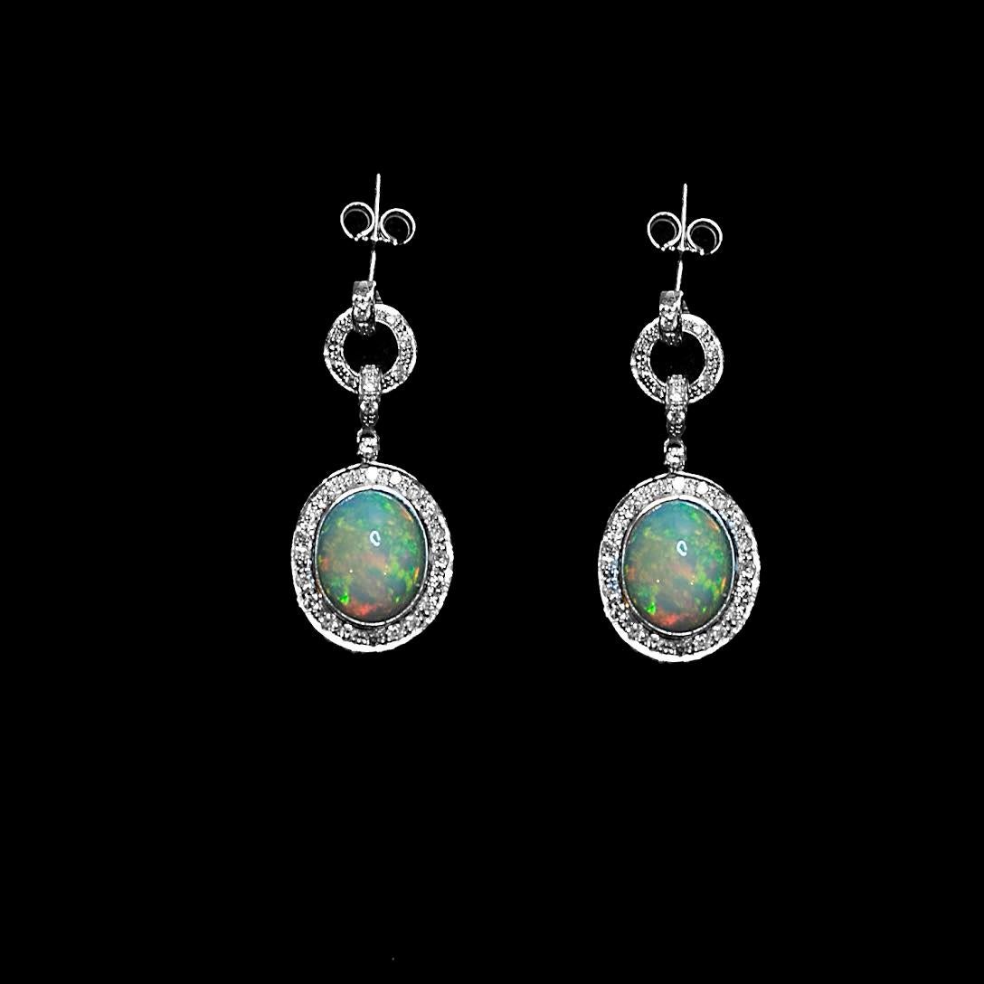 Contemporary 4 Carat Opal Diamonds 18 Karat White Gold Dangle Earrings