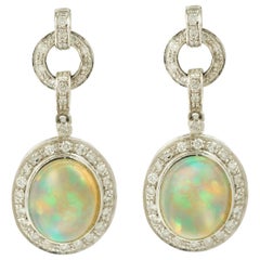 4 Carat Opal Diamonds 18 Karat White Gold Dangle Earrings