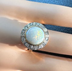 4 Quilates Ópalo Antiguo Corte Mina Anillo de Diamantes 14 Kilates Oro Cóctel Art Decó Victoriano