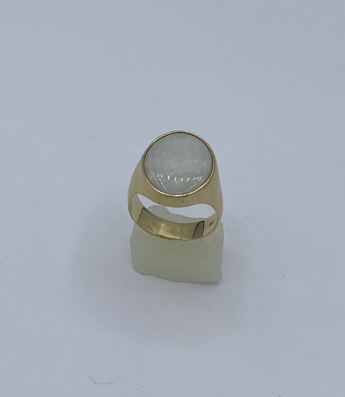 Bague rétro Eames en or 14 carats avec opale de 4 carats, style mi-siècle moderne, époque médiévale Pour femmes en vente