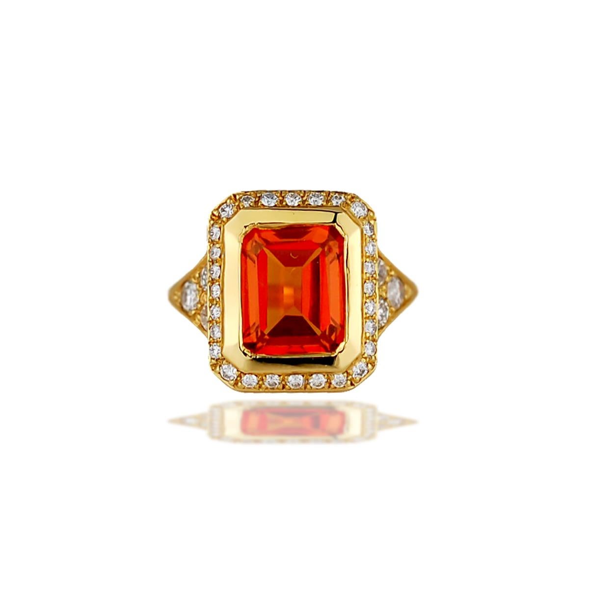 Modern 4 Carat Orange Sapphire and Diamond Ring
