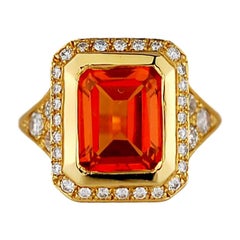 4 Carat Orange Sapphire and Diamond Ring