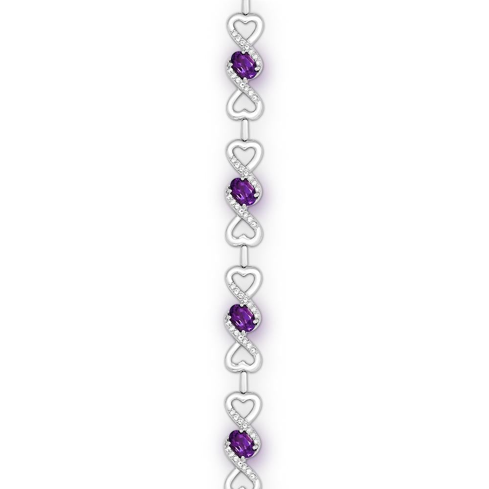 Contemporary 4 Carat Oval Amethyst and White Topaz Accent Sterling Silver Bracelet For Sale
