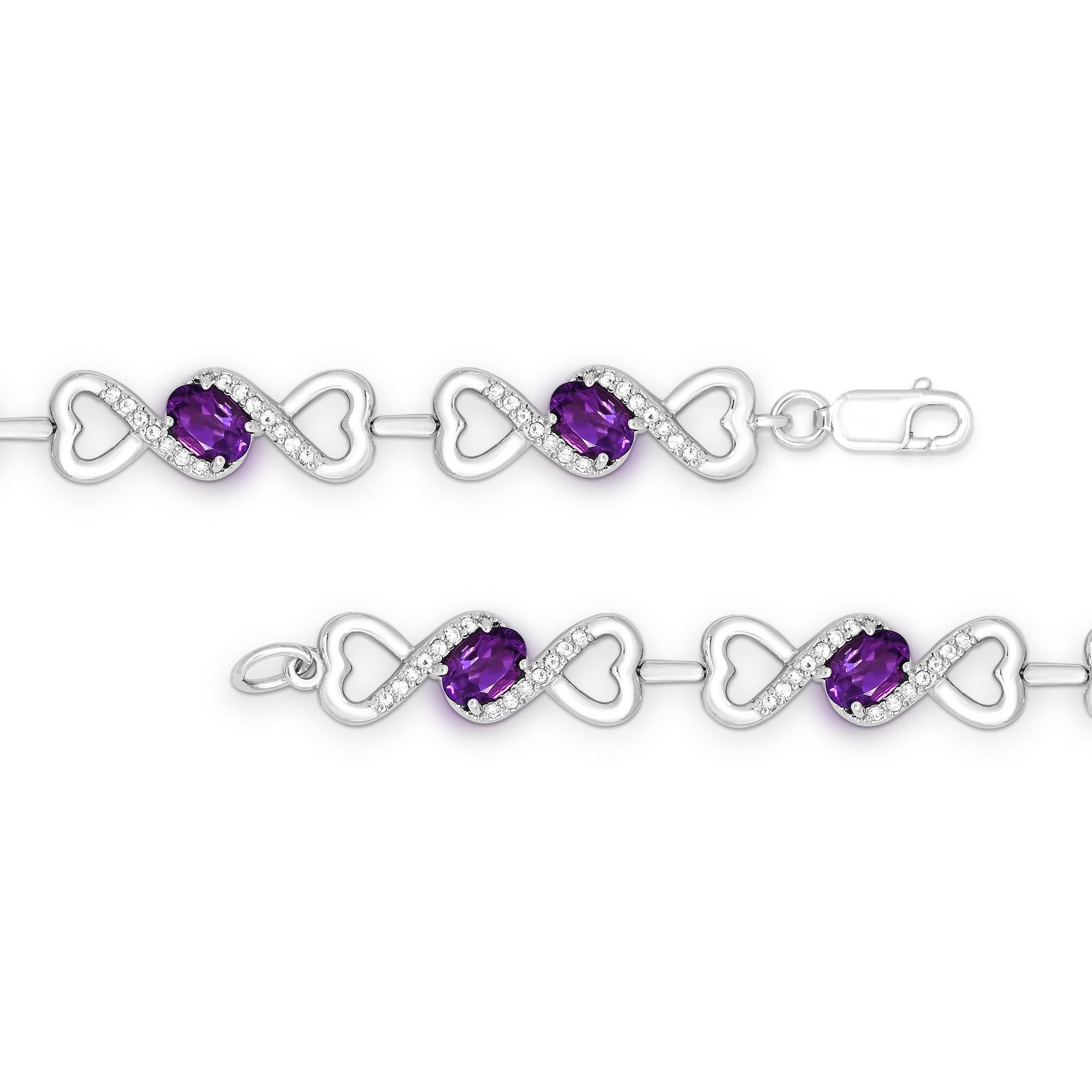 Oval Cut 4 Carat Oval Amethyst and White Topaz Accent Sterling Silver Bracelet For Sale
