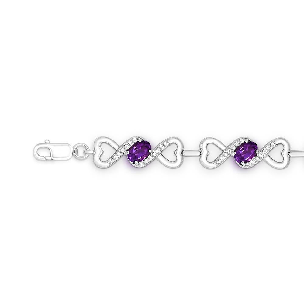 4 Carat Oval Amethyst and White Topaz Accent Sterling Silver Bracelet In New Condition For Sale In New York, NY