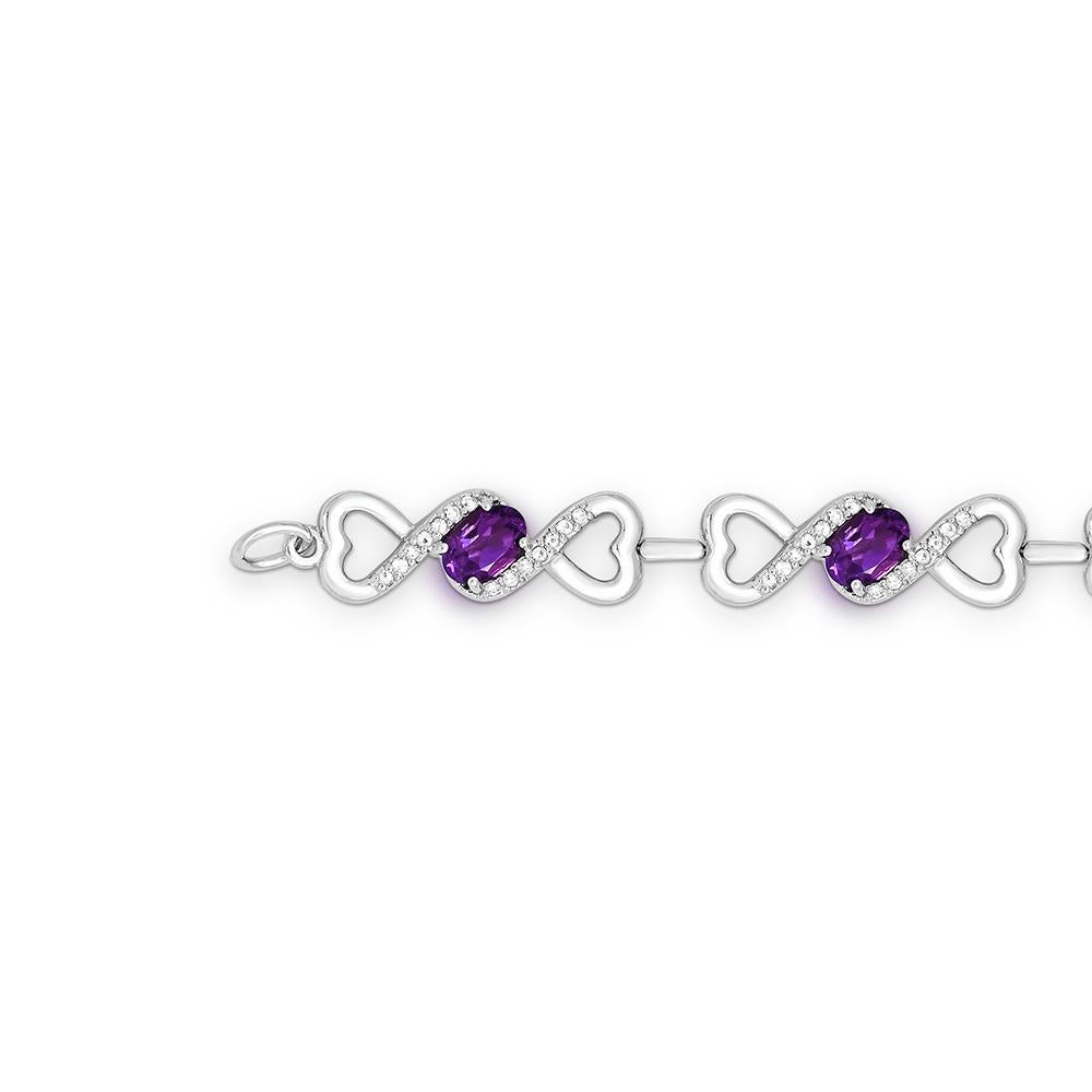 Women's or Men's 4 Carat Oval Amethyst and White Topaz Accent Sterling Silver Bracelet For Sale
