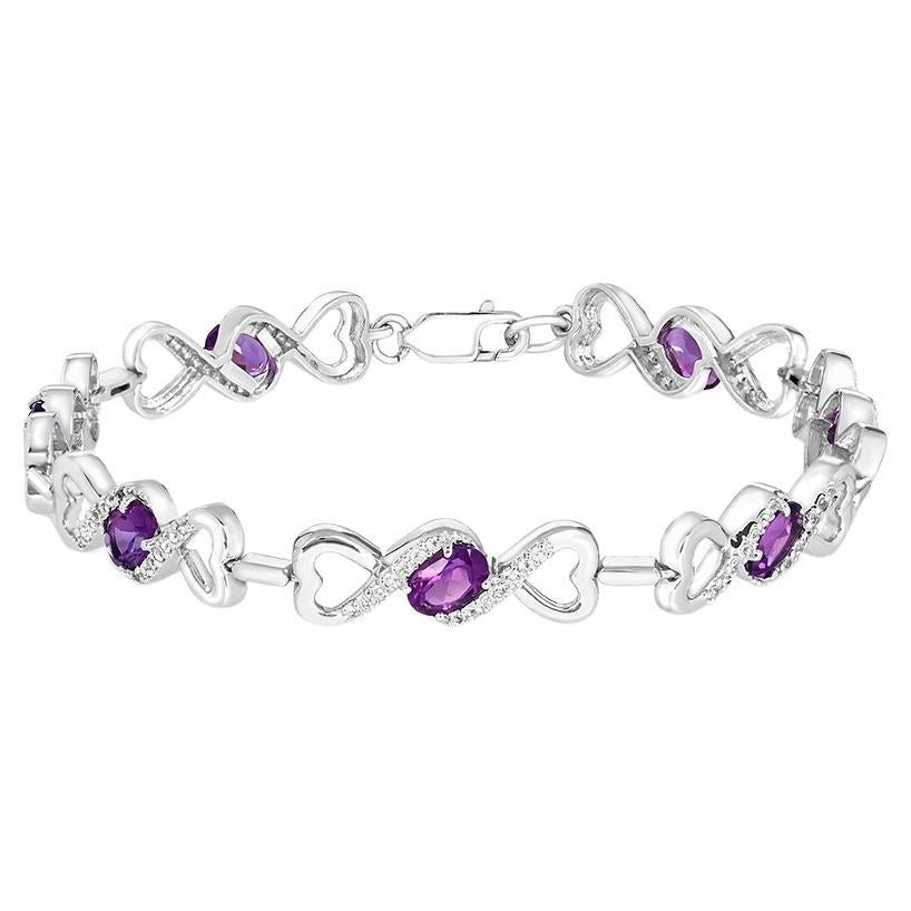 4 Carat Oval Amethyst and White Topaz Accent Sterling Silver Bracelet For Sale