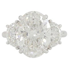 4 Carat Oval Brilliant Diamond Three-Stone Ring GIA IF F Color