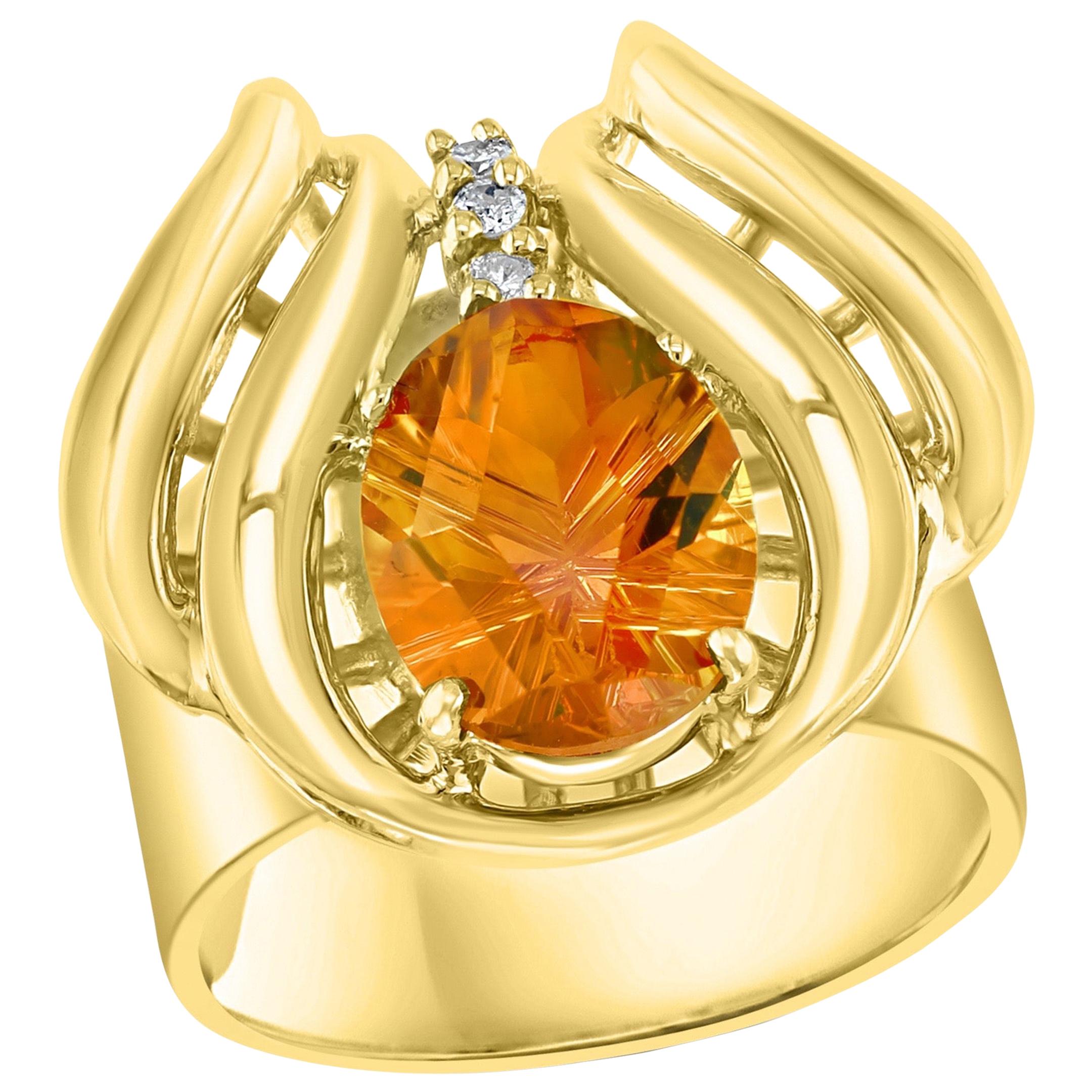 4 Carat Oval Citrine and Diamond Ring in 14 Karat Yellow Gold, Estate For Sale