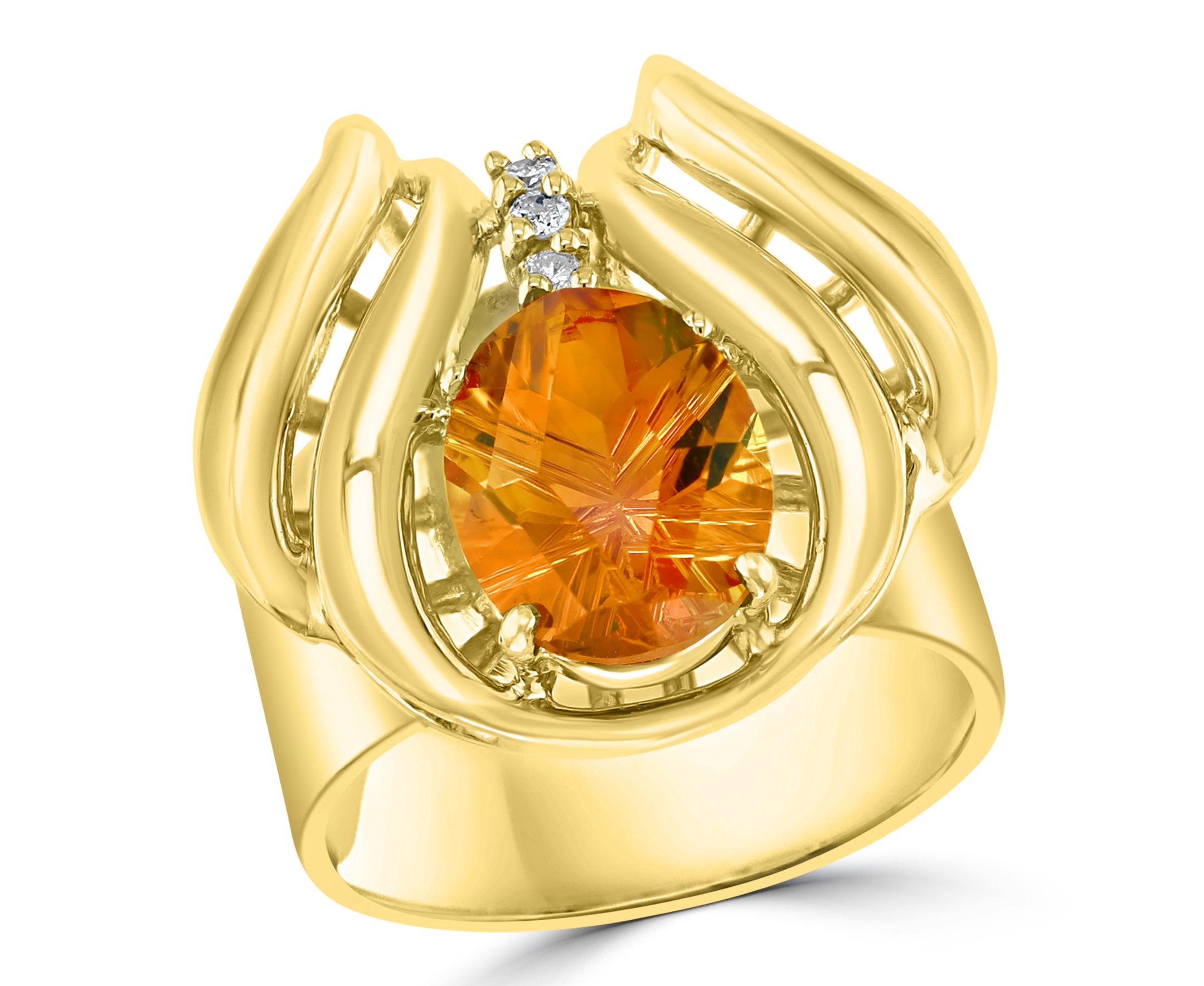 4 Carat Oval Citrine and Diamond Ring in 14 Karat Yellow Gold, Estate For Sale 4