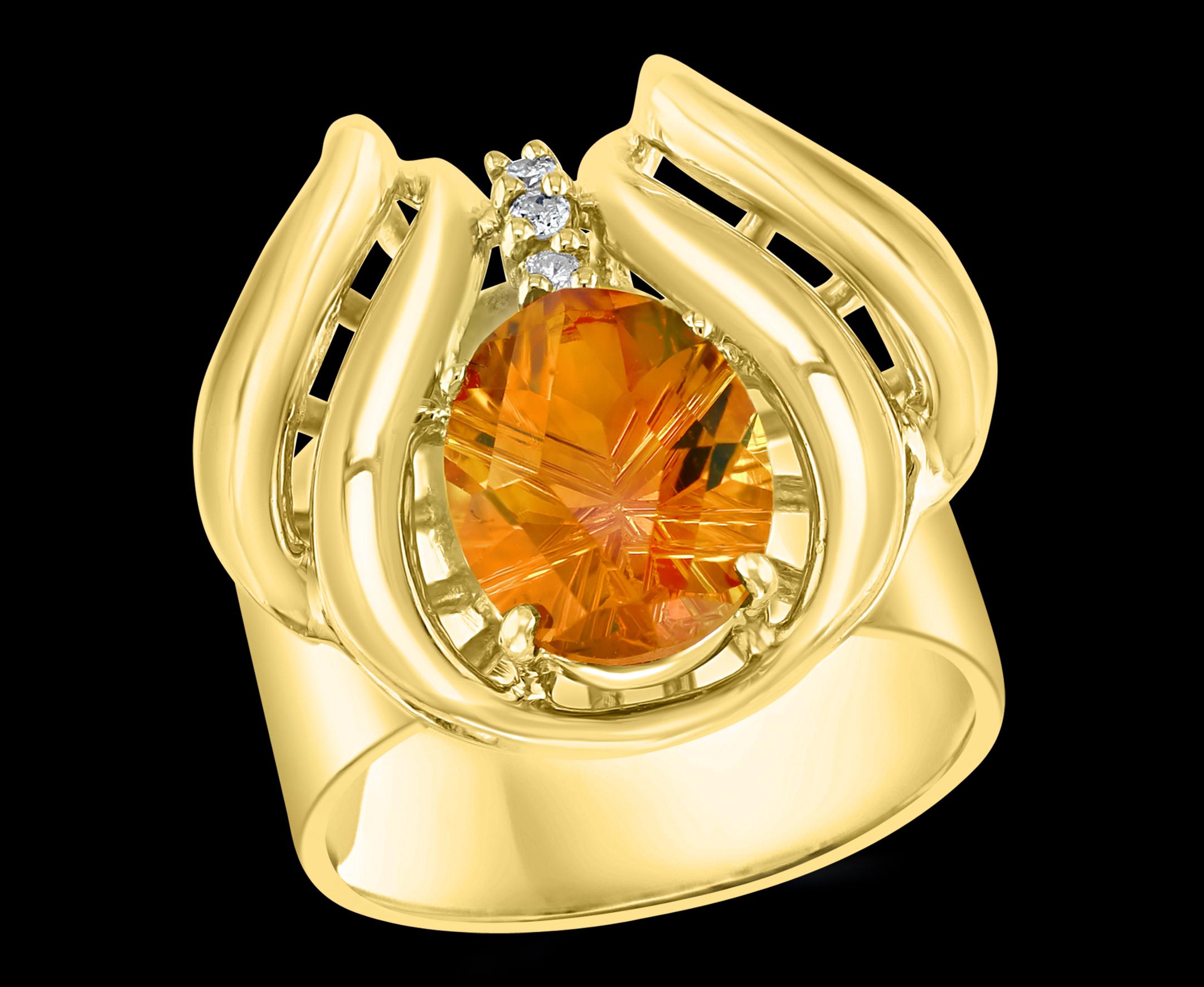 Approximately 4 Carat  Oval Citrine  And Diamond Ring In 14 Karat Yellow Gold , Estate
Leisure cut citrine stone
This is a ring which has a  approximately 4 carat of high quality Citrine stone. The stone is 11X10 MM
Color and clarity is very nice.
