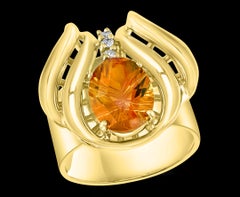 4 Carat Oval Citrine and Diamond Ring in 14 Karat Yellow Gold, Estate
