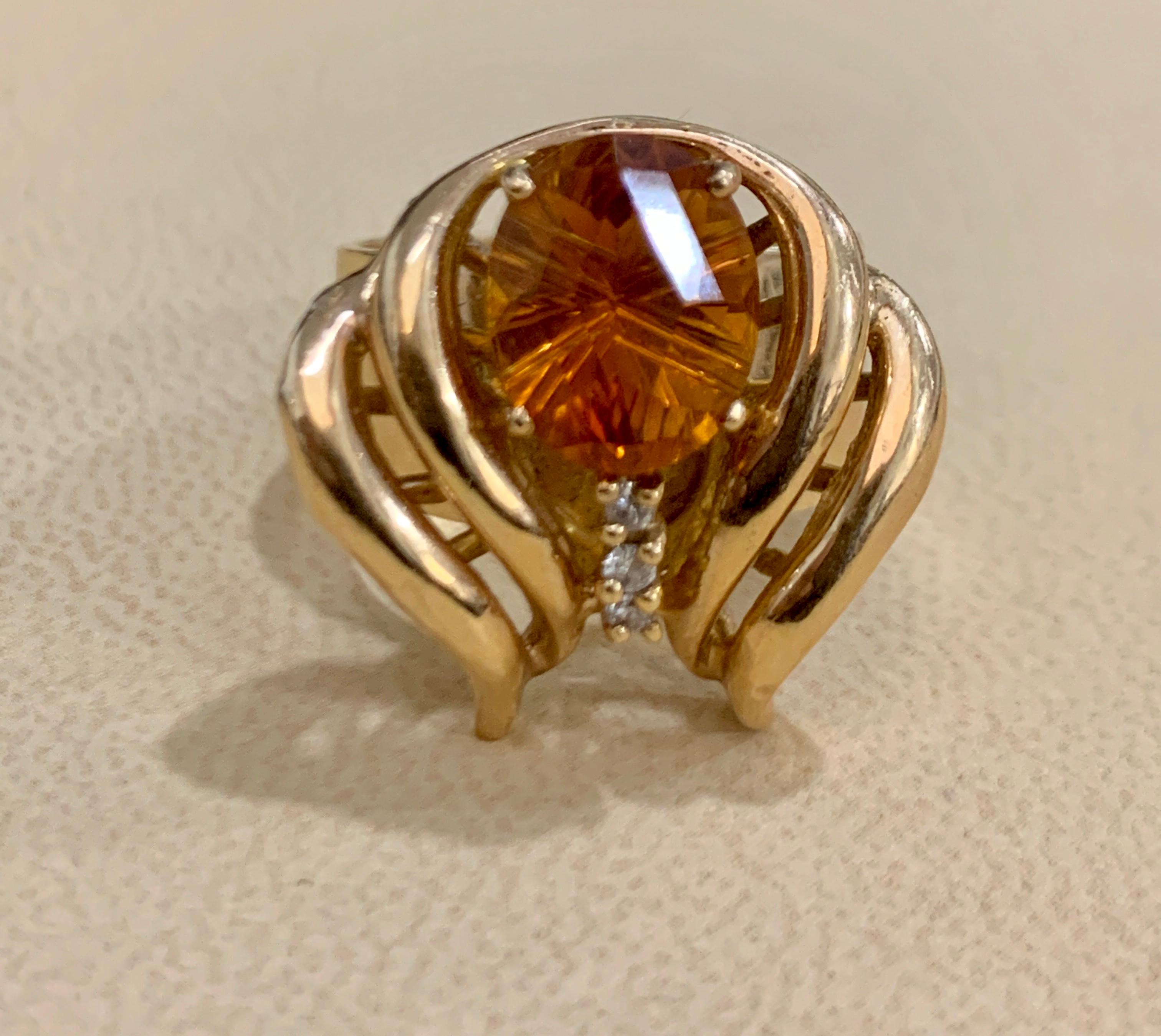 4 Carat Oval Citrine and Diamond Ring in 14 Karat Yellow Gold, Estate For Sale 1