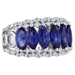 4 Carat Oval Cut Blue Sapphire and Diamond Band in 18k White Gold