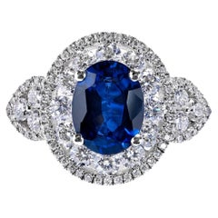4 Carat Oval Cut Blue Sapphire Ring Certified