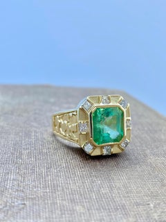 GIA Certified 5 Carat Colombian Emerald and Diamond 18 Karat Gold Cocktail Ring