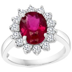 4 Carat Oval Cut Rubellite and Diamond 14 Karat White Gold Ring