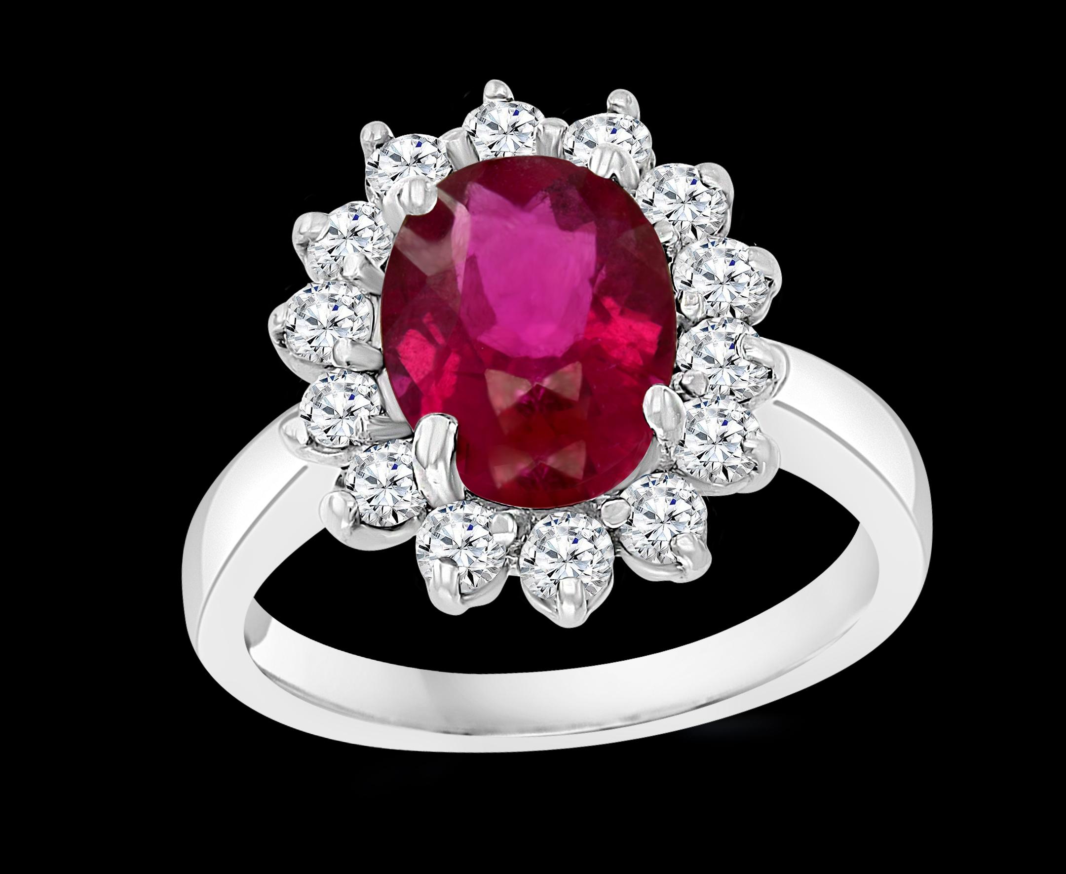 Approximately 4 Carat Oval Cut  Rub-elite & Diamond 14 Karat White Gold  Ring 
4 Carat of Pink Tourmaline oval shape  surrounded by brilliant cut round diamonds .
Gold: 14 Karat White  gold , Beautiful design
Weight: 4 gram

Ring Size 4.8 ( can be