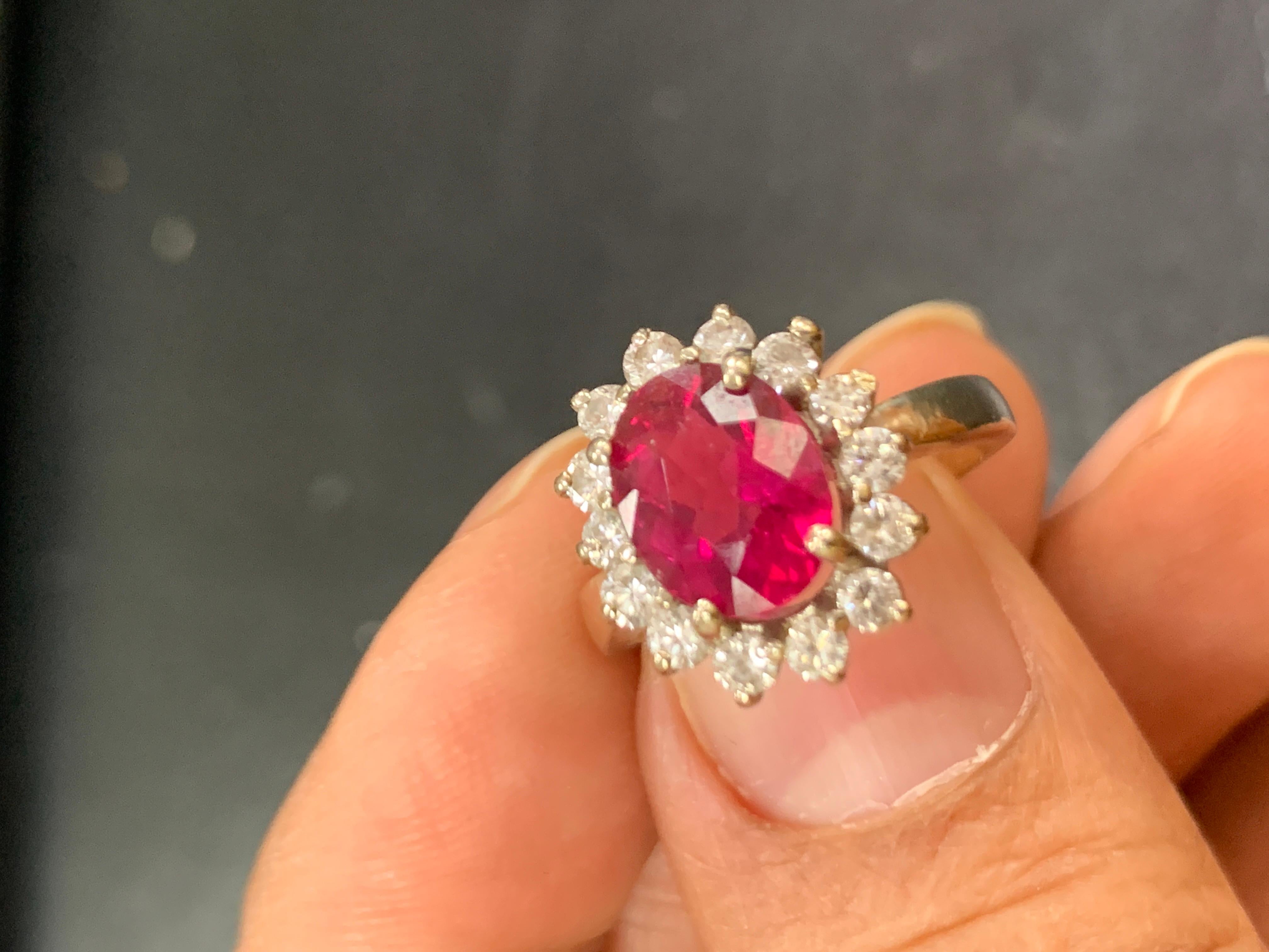 4 Carat Oval Cut Rubellite and Diamond 14 Karat White Gold Ring In Excellent Condition In New York, NY