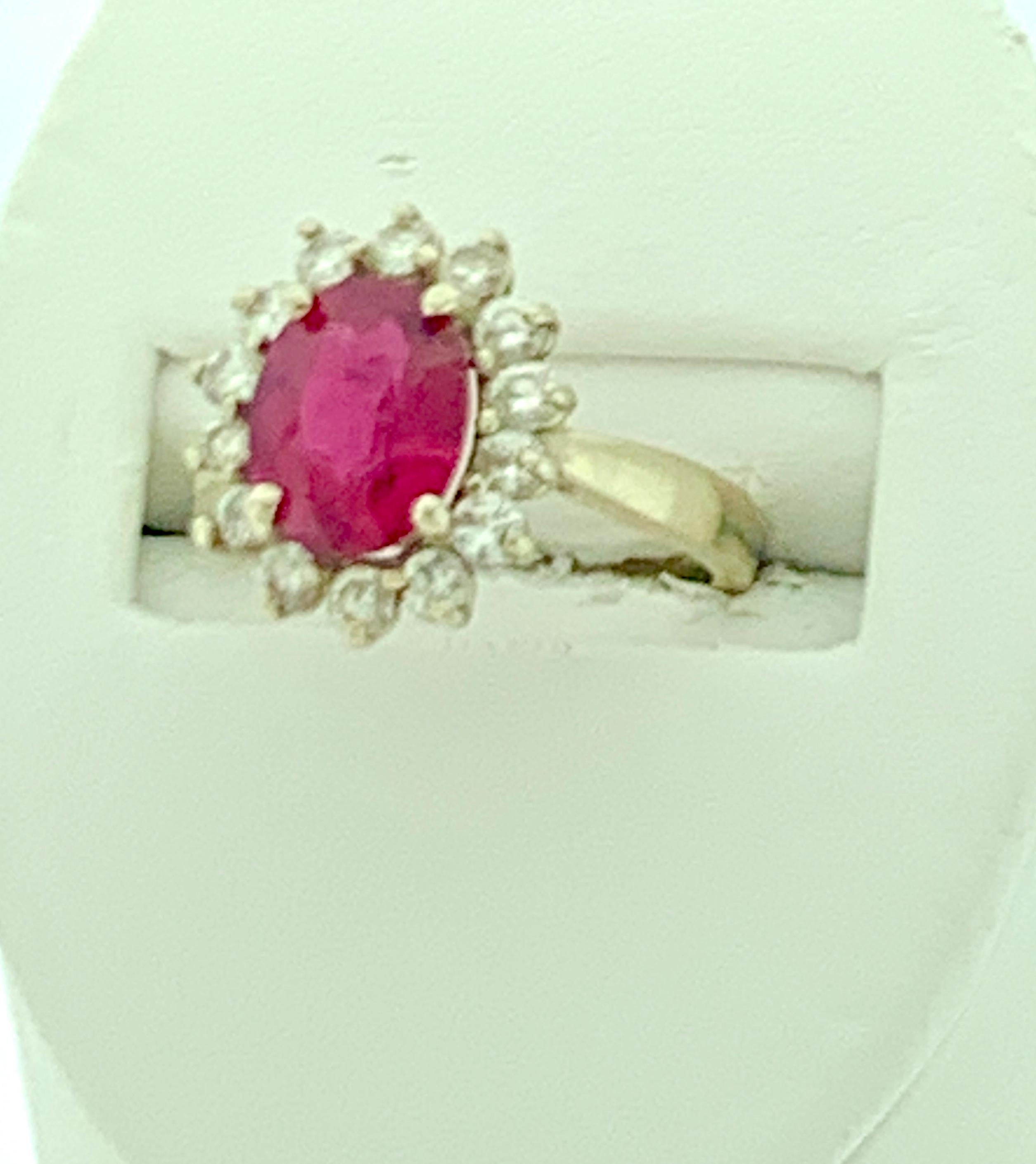 4 Carat Oval Cut Rubellite and Diamond 14 Karat White Gold Ring 2