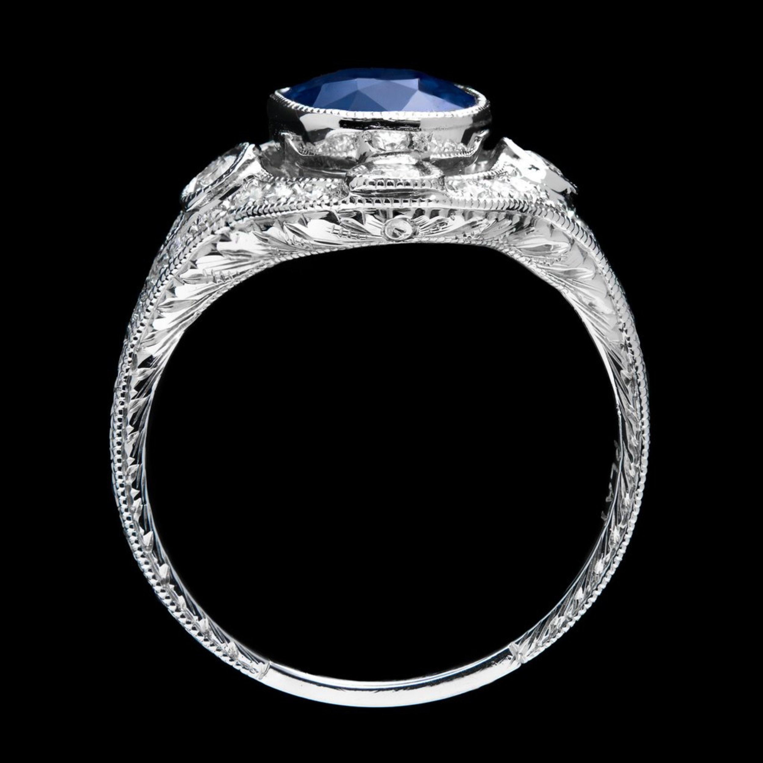 For Sale:  4 Carat Oval Cut Sapphire Diamond Engagement Ring, Blue Sapphire Wedding Ring 2