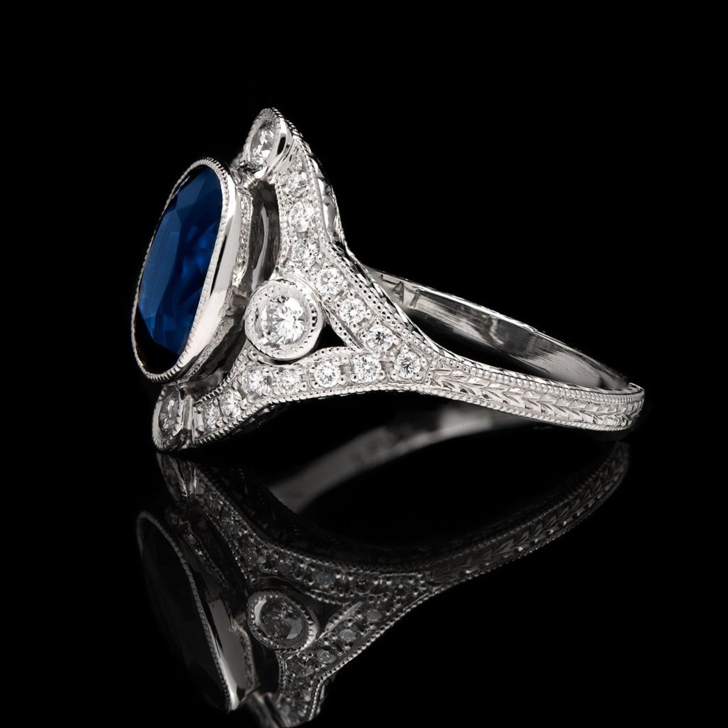 For Sale:  4 Carat Oval Cut Sapphire Diamond Engagement Ring, Blue Sapphire Wedding Ring 3
