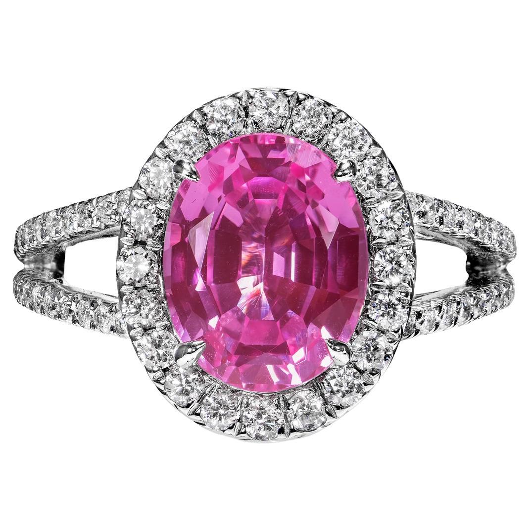 4 Carat Oval Cut Sapphire Ring Certified Pink