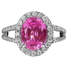 4 Carat Oval Cut Sapphire Ring Certified Pink