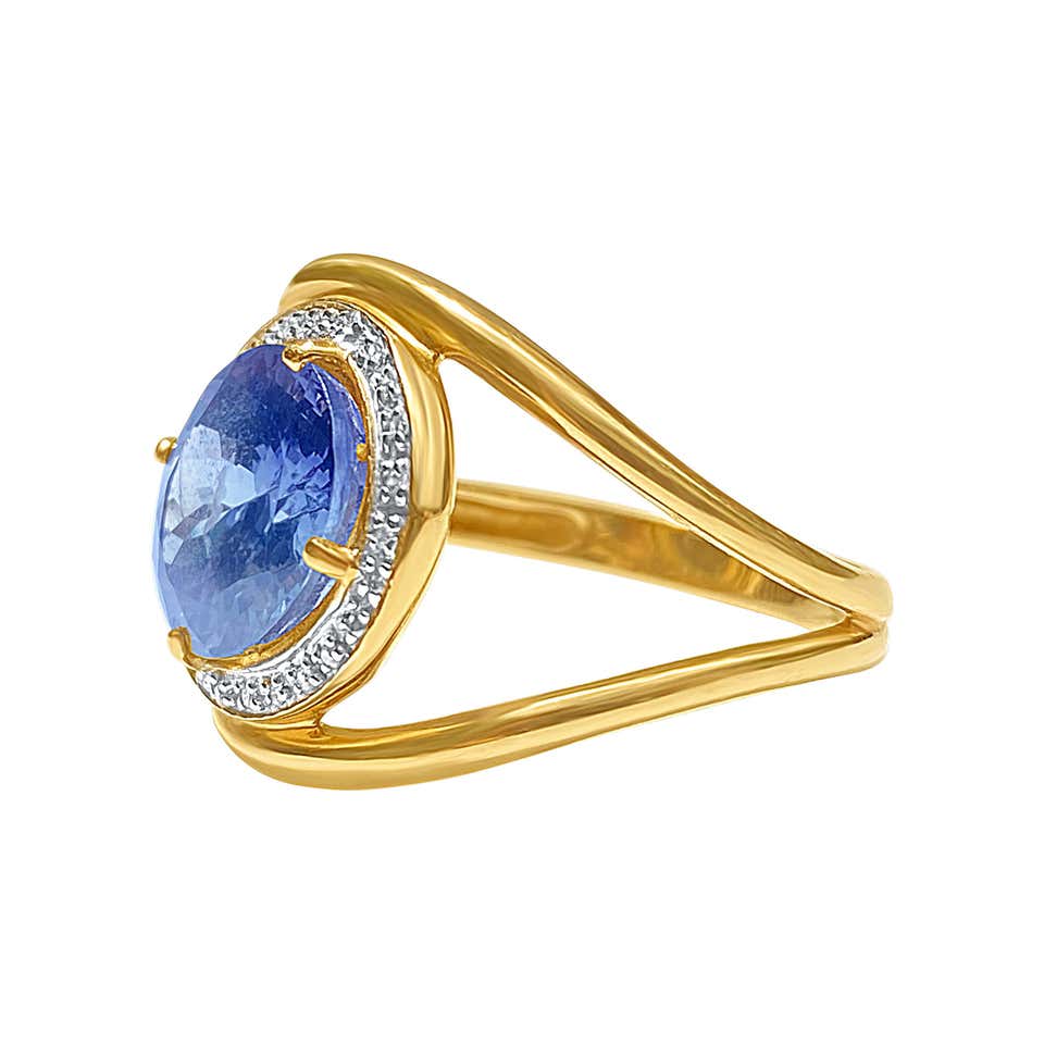 Wide Diamond Gold Oval Shape Split Shank Ring For Sale at 1stDibs