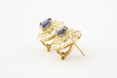4 Carat Oval Natural Sapphire Huggie Earrings with Diamonds in Yellow Gold