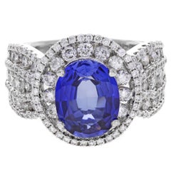4 Carat Oval Sapphire and Diamond Ring 1.57 Carat 18 Karat White Gold Ring