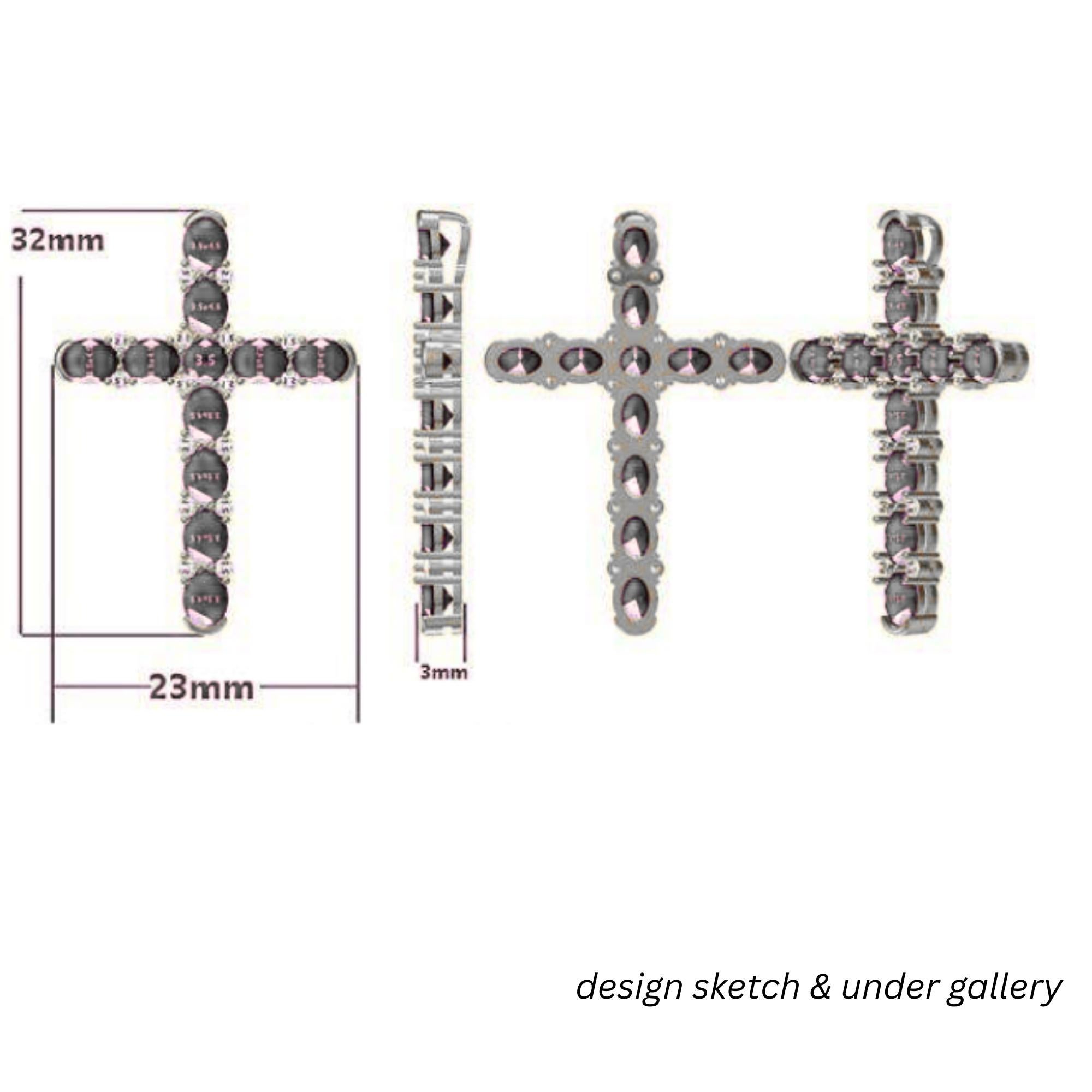 Oval Cut 4 Carat Oval Sapphire Cross Pendant With 0.16 Carat Diamond in 18k White Ref984 For Sale