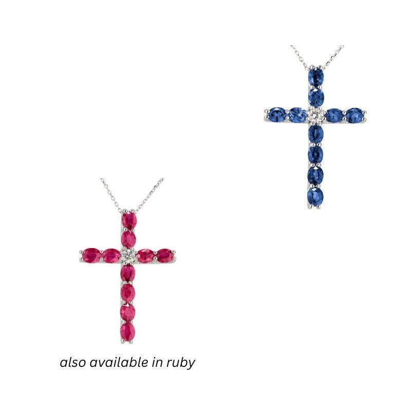 Women's 4 Carat Oval Sapphire Cross Pendant With 0.16 Carat Diamond in 18k White Ref984 For Sale