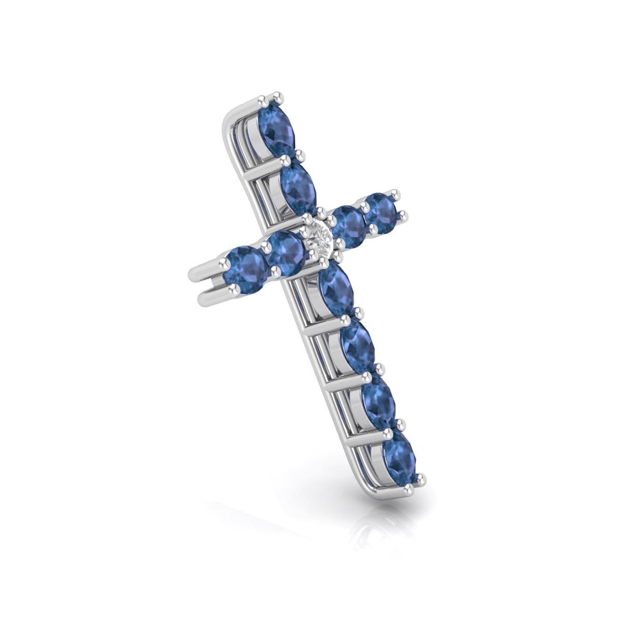 4 Carat Oval Sapphire Cross Pendant With 0.16 Carat Diamond in 18k White Ref984 For Sale 1