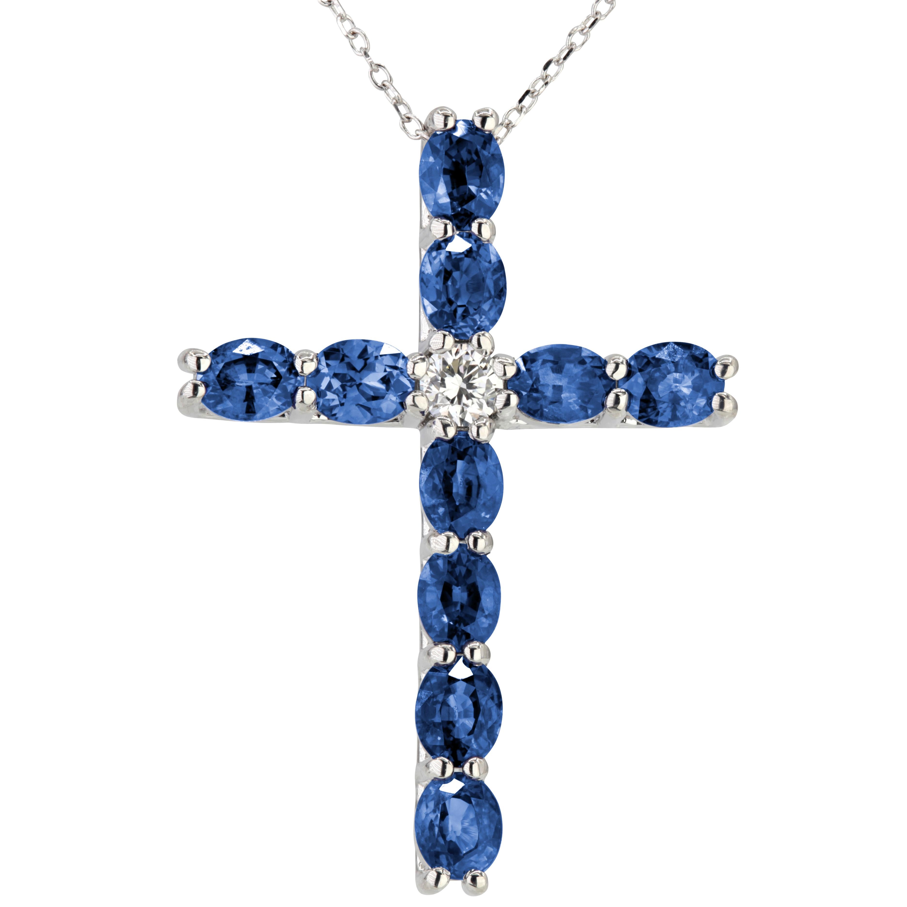 4 Carat Oval Sapphire Cross Pendant With 0.16 Carat Diamond in 18k White Ref984 For Sale 3