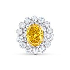 4 Carat Oval Statement Fancy Yellow 14K White Gold Rare Fancy-Color Splendour